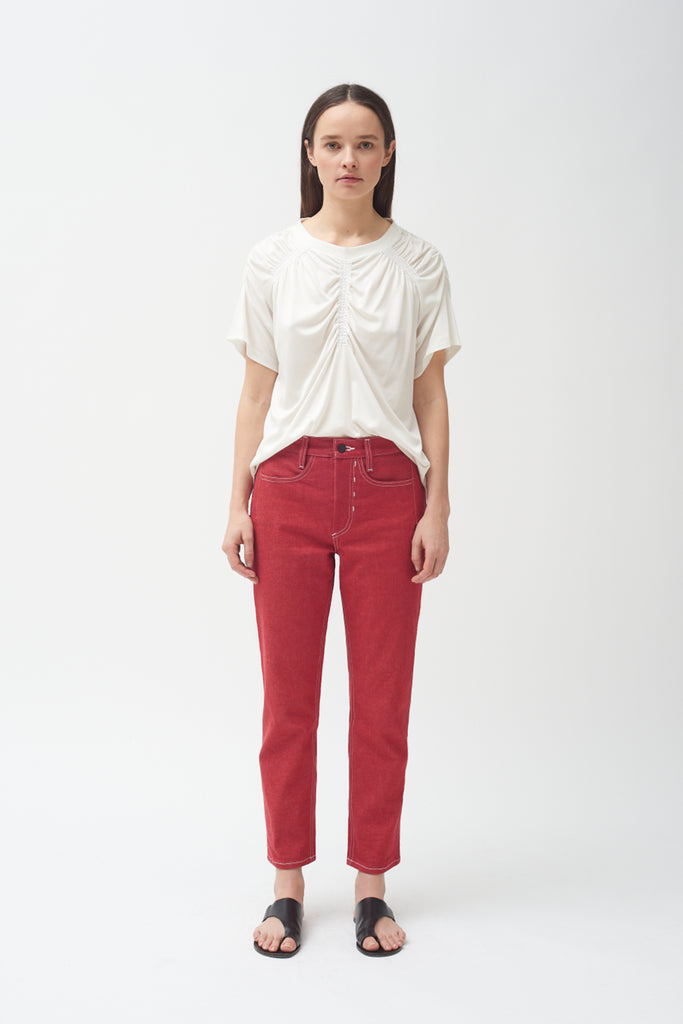 Red high waisted cropped jean