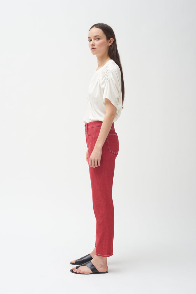 Red high waisted cropped jean