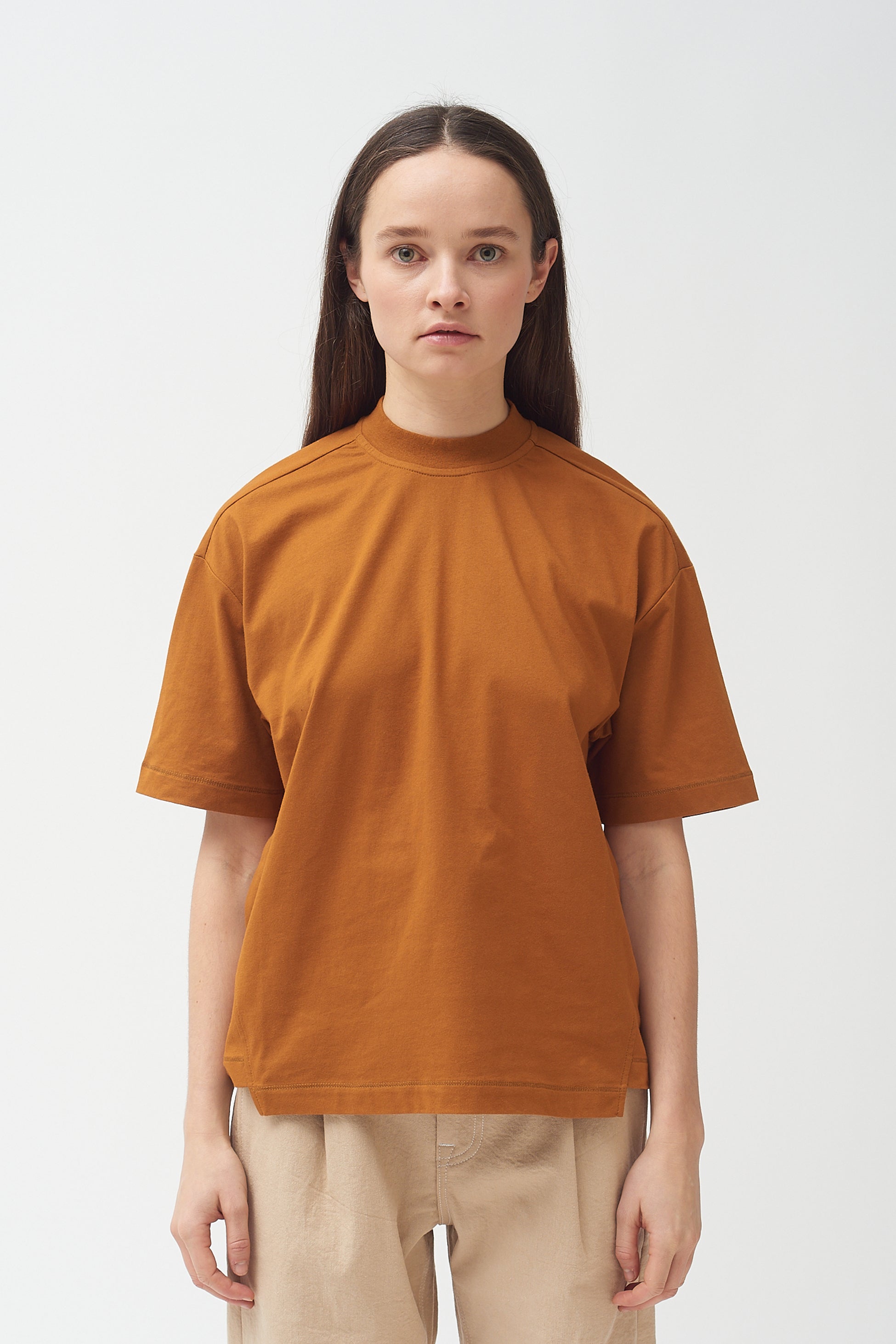 Copper cotton Mock neck T-shirt | Colovos