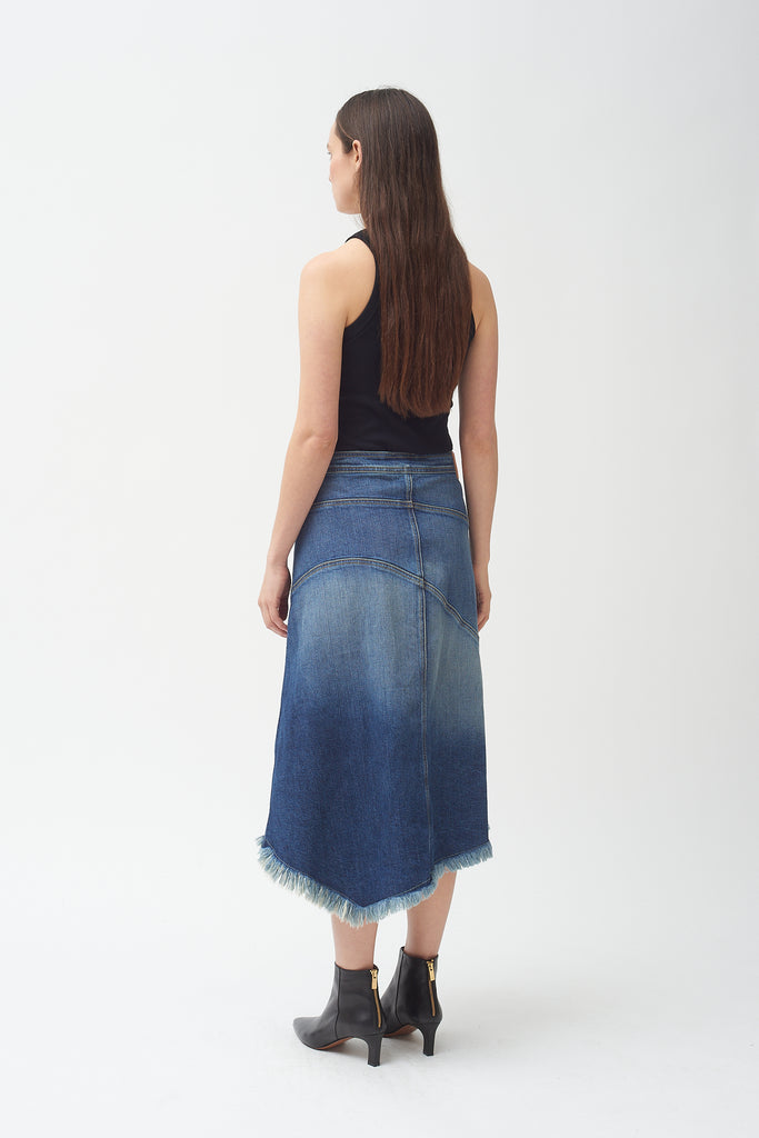 Seamed Denim Skirt - Medium Fade Wash