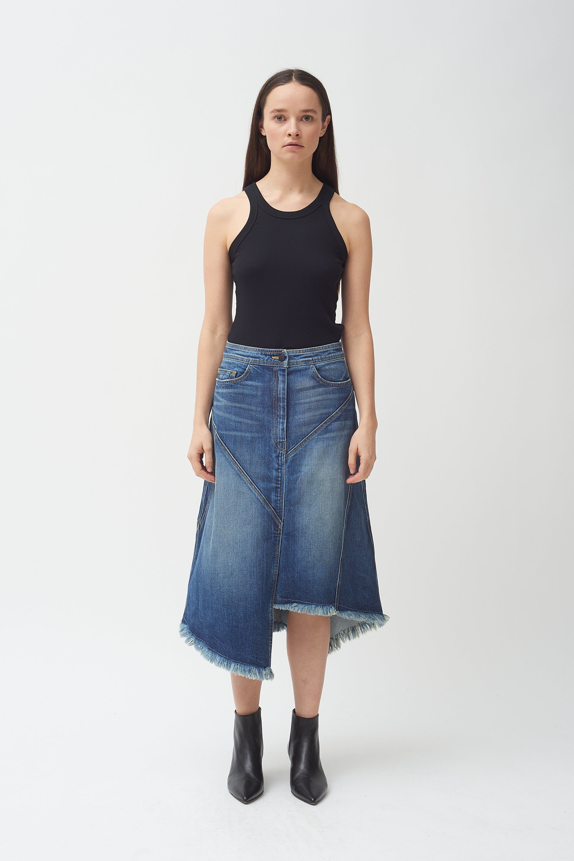 Seamed Denim Skirt