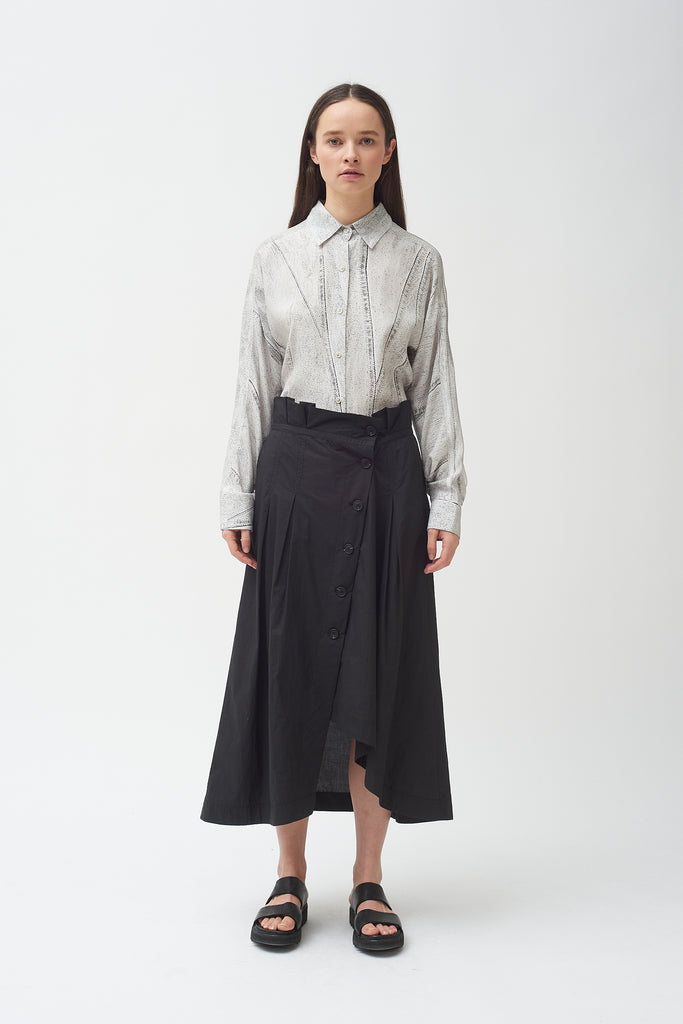 Button Down cotton poplin Asymmetric Skirt