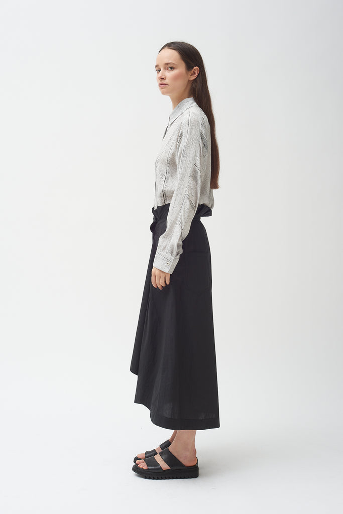 Button Down cotton poplin Asymmetric Skirt