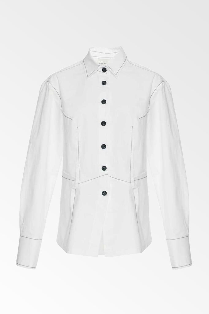 White cotton poplin dart front shirt
